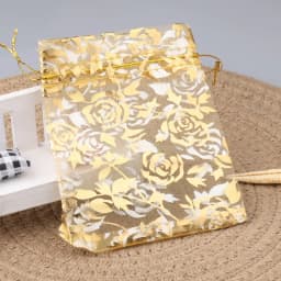 50pcs/lot Jewelry Bag Organza Gift Bag Hot Gold Color Rose Print Gifts Pouches Wedding Christmas Party Candy Jewelry Packing
