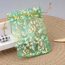 50pcs/lot Jewelry Bag Organza Gift Bag Hot Gold Color Rose Print Gifts Pouches Wedding Christmas Party Candy Jewelry Packing