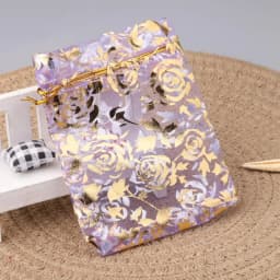 50pcs/lot Jewelry Bag Organza Gift Bag Hot Gold Color Rose Print Gifts Pouches Wedding Christmas Party Candy Jewelry Packing
