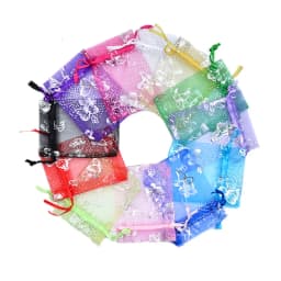 100pcs Silver Color Butterfly Organza Bag Wedding Party Candy Pouches Jewelry Packaging Drawstring Bags Accessories Storage Bag