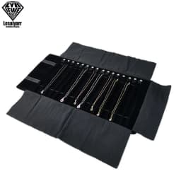Foldable Black Velvet Zipper Jewelry Roll Bag for Jewellery Ring Earrings Organizer Storage Bag Portable Necklace Display Cases