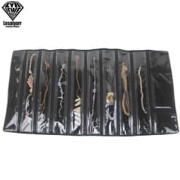 Foldable Black Velvet Zipper Jewelry Roll Bag for Jewellery Ring Earrings Organizer Storage Bag Portable Necklace Display Cases