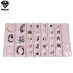 Foldable Black Velvet Zipper Jewelry Roll Bag for Jewellery Ring Earrings Organizer Storage Bag Portable Necklace Display Cases