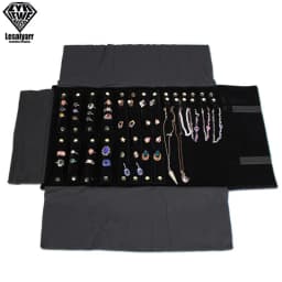 Foldable Black Velvet Zipper Jewelry Roll Bag for Jewellery Ring Earrings Organizer Storage Bag Portable Necklace Display Cases