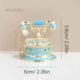 Vintage Style Telephone Shape Jewelry Trinket Box with Rich Enamel and Sparkling Rhinestones Unique Gift for Home Decor