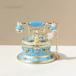 Vintage Style Telephone Shape Jewelry Trinket Box with Rich Enamel and Sparkling Rhinestones Unique Gift for Home Decor