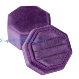 Octagonal Velvets Rings Box for Three Rings Soft Flannel Engagement Display Case Flannel Jewelry Organizers for Rings