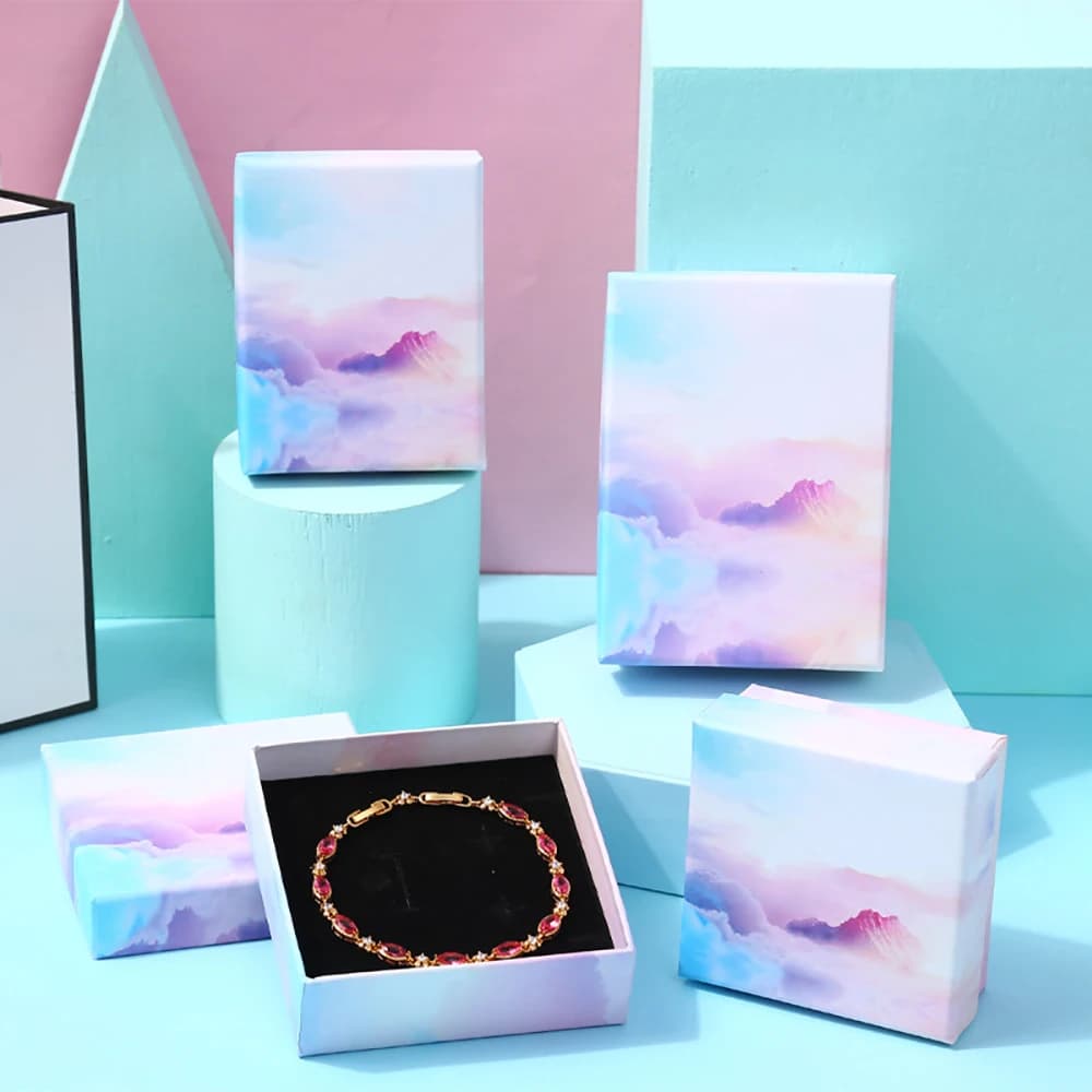 12pcs Korean Style Rainbow Paper Jewelry Box 5x5x3cm 9x9x3cm Bracelet Necklace Ring Earrings Boxes Wedding Gifts Packaging Case