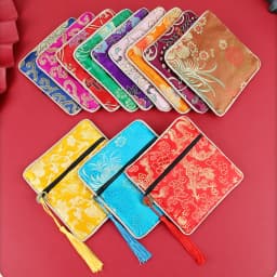 Classic Jewelry Bag Embroidery Tassel Earrings Ring Buddha Beads Bracelet Pendant Storage Zipper Pouch Portable Cloth Lucky Bags