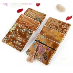 Classic Jewelry Bag Embroidery Tassel Earrings Ring Buddha Beads Bracelet Pendant Storage Zipper Pouch Portable Cloth Lucky Bags