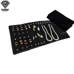 Portable Travel Jewelry Roll Bag Black Velvet Pendant Necklace Bracelet Storage Case Watch Bangle Ring Earring Organizer