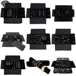 Portable Travel Jewelry Roll Bag Black Velvet Pendant Necklace Bracelet Storage Case Watch Bangle Ring Earring Organizer