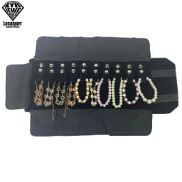 Portable Travel Jewelry Roll Bag Black Velvet Pendant Necklace Bracelet Storage Case Watch Bangle Ring Earring Organizer