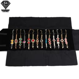 Portable Travel Jewelry Roll Bag Black Velvet Pendant Necklace Bracelet Storage Case Watch Bangle Ring Earring Organizer