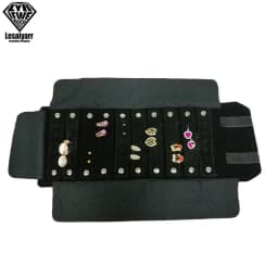 Portable Travel Jewelry Roll Bag Black Velvet Pendant Necklace Bracelet Storage Case Watch Bangle Ring Earring Organizer