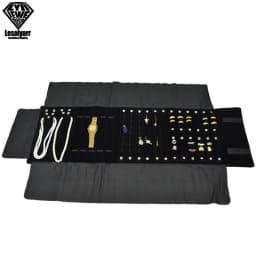 Portable Travel Jewelry Roll Bag Black Velvet Pendant Necklace Bracelet Storage Case Watch Bangle Ring Earring Organizer