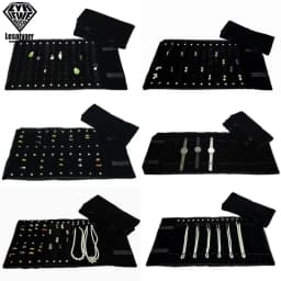 Portable Travel Jewelry Roll Bag Black Velvet Pendant Necklace Bracelet Storage Case Watch Bangle Ring Earring Organizer