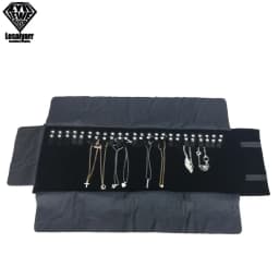 Portable Travel Jewelry Roll Bag Black Velvet Pendant Necklace Bracelet Storage Case Watch Bangle Ring Earring Organizer