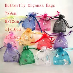 1000pcs/Lot 7x9 9x12 Cm Moon Stars Organza Jewelry Bags Butterfly Drawstring Gift Pouches Gift Packaging Bags Christmas Gift Bag
