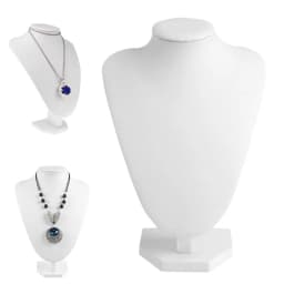 White Jewelry Bust Necklace Display Stand Trade Show Holder with Faux Leather