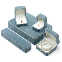 Octagonal Floral Jewelry Box Light Blue Velvet Lined Ring Holder Bracelet Necklace Organizer Gift Box for Wedding Proposal
