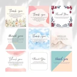 30pcs 8x8cm Pink Cartoon Square Happy Birthday Thank You Card For Small Businesses Gift Box Greeting Decoration Packaging Supply