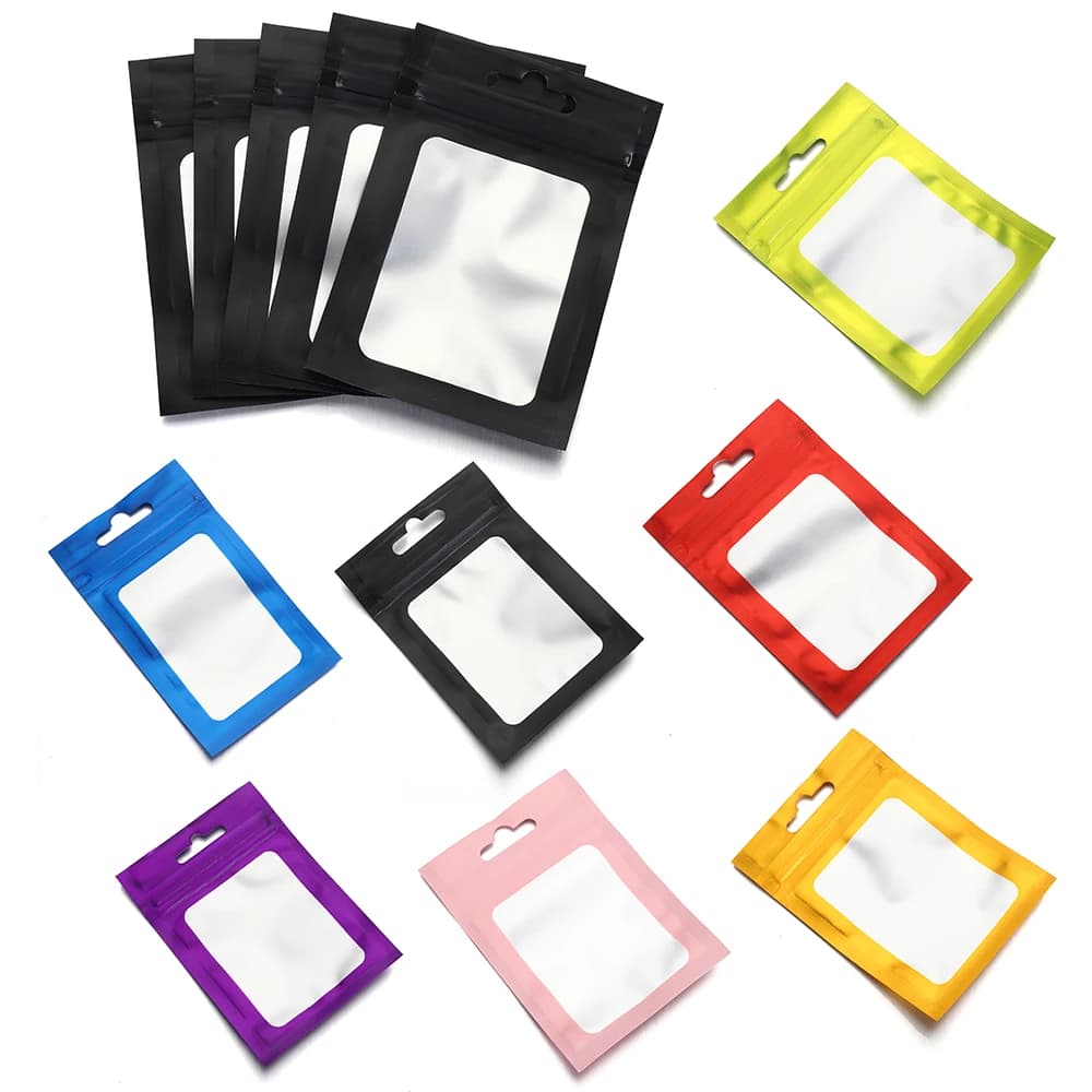 50pcs Colorful Mylar Bags Resealable Ziplock Holographic Bags with Clear Window for Jewelry Display Packaging Self Sealing Pouch