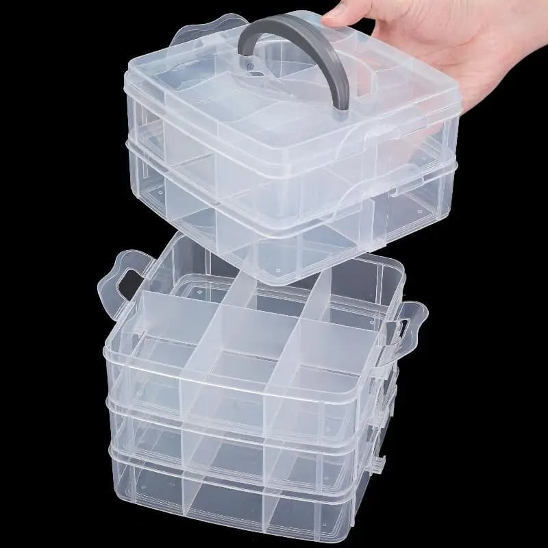 New 3 Tier 18-Grid Transparent Adjustable Stackable Compartment Slot Plastic Storage Box For Organizing Toys Jewelry Accessories