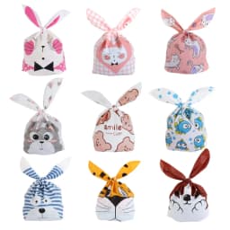 25pcs Animals Rabbit Ear Bags Birthday Party Candy Gift Jewelry Bags Baking Packaging for Biscuit Kids Cookie Plastic Pouches