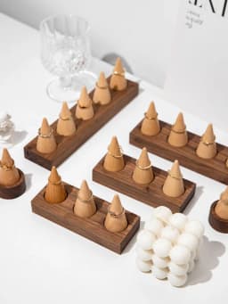Wooden Jewelry Finger Ring Walnut Triangle Conical Jewelry Storage Display Stand For Rings Jewelry Holder Organizer Case