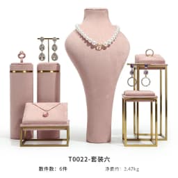 Pink Fabric Jewelry Display Stand Metal Rack Jewelry Exhibition Earrings Necklace Display Props Set Model Showcase