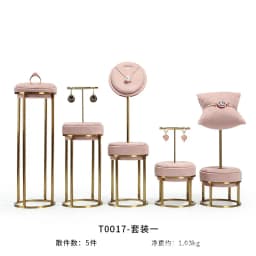 Pink Fabric Jewelry Display Stand Metal Rack Jewelry Exhibition Earrings Necklace Display Props Set Model Showcase