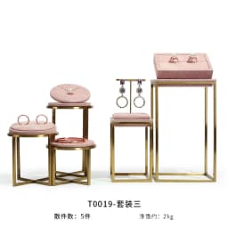 Pink Fabric Jewelry Display Stand Metal Rack Jewelry Exhibition Earrings Necklace Display Props Set Model Showcase