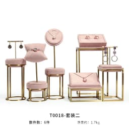 Pink Fabric Jewelry Display Stand Metal Rack Jewelry Exhibition Earrings Necklace Display Props Set Model Showcase