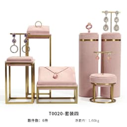 Pink Fabric Jewelry Display Stand Metal Rack Jewelry Exhibition Earrings Necklace Display Props Set Model Showcase