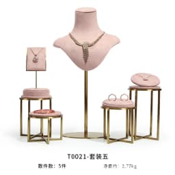 Pink Fabric Jewelry Display Stand Metal Rack Jewelry Exhibition Earrings Necklace Display Props Set Model Showcase