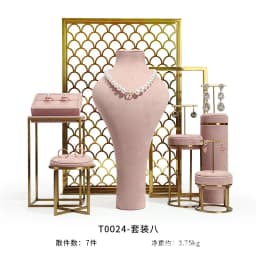 Pink Fabric Jewelry Display Stand Metal Rack Jewelry Exhibition Earrings Necklace Display Props Set Model Showcase