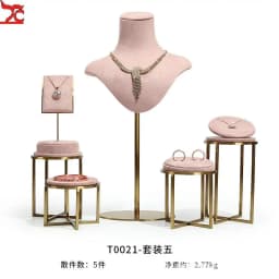 Pink Fabric Jewelry Display Stand Metal Rack Jewelry Exhibition Earrings Necklace Display Props Set Model Showcase