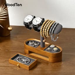 WoodTen Solid Wood Watches Display Stands Base Watch Necklace Bracelet Organizer Rack Bangle Scrunchie Headband Showcase Stands