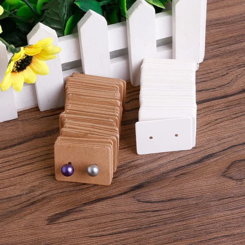 100Pcs Blank Kraft Paper Ear Studs Earring Display Cards Mini Price Label Tag Jewelry Cards DIY Project Storage Cards