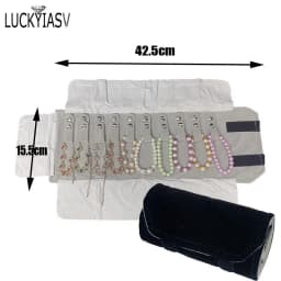 Wholesale Velvet Jewelry Storage Roll Bag Pendant Necklace Organizer Pouch Watch Bracelet Display Holder Travel Case Portable