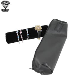 Portable Velvet Jewelry Storage Bag Jewelry Travel Roll Bag Black Leather Watch Bracelet Organizer Display Box