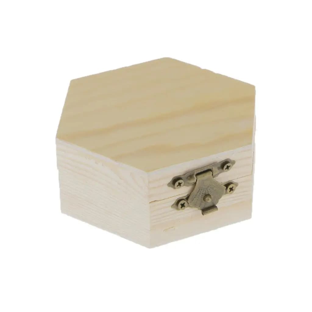 Phenovo Unpainted Plain Hexagonal Wooden Jewelry Box Trinket Chest Craft for Necklace Bracelet Bangle Earrings Watch Storage 