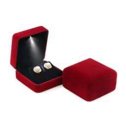 Luxury Wine Red Velvet LED Jewellery Box Wedding Ring Pendant Earring Jewelry Display Packaging Cases Free Custom Logo