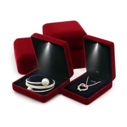 Luxury Wine Red Velvet LED Jewellery Box Wedding Ring Pendant Earring Jewelry Display Packaging Cases Free Custom Logo