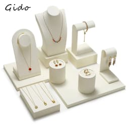 Beige Jewelry Display Set Luxury Window Display Stand Holder for Necklace Ring Earring Counter Showcase Tray Decor