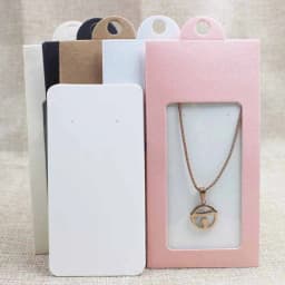 50PCS Multi Color Paper Jewelry Package & Display Box Window Hanger Packing Box with Clear PVC Window for Necklace/Earring