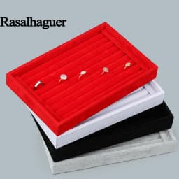 Newly White PU Rings/Flat Jewelry Display Velvet Slots Earrings Rings Tray Organizer Holder Case Box  8 Colors