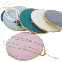 Round Velvet Tray with Metal Frame Rings Earrings Necklace Display Organizer Window Counter Decoration Chain Bracelet Storage