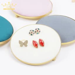 Round Velvet Tray with Metal Frame Rings Earrings Necklace Display Organizer Window Counter Decoration Chain Bracelet Storage